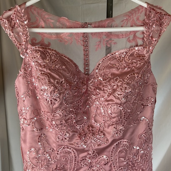 Long Dusty Rose Formal, Evening Gown, Mermaid fit with Tooling, lace & sequins - Picture 16 of 17